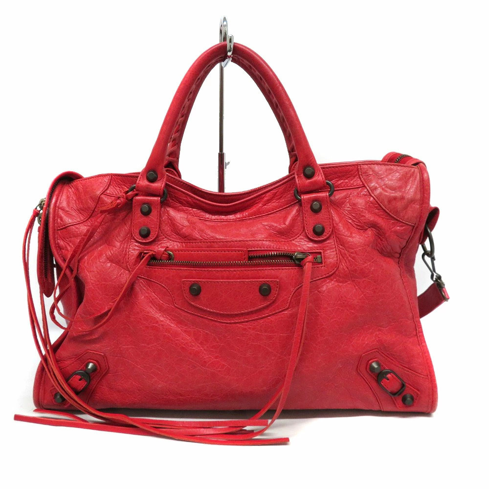 BALENCIAGA The City Handbag Shoulder Bag Leather Red